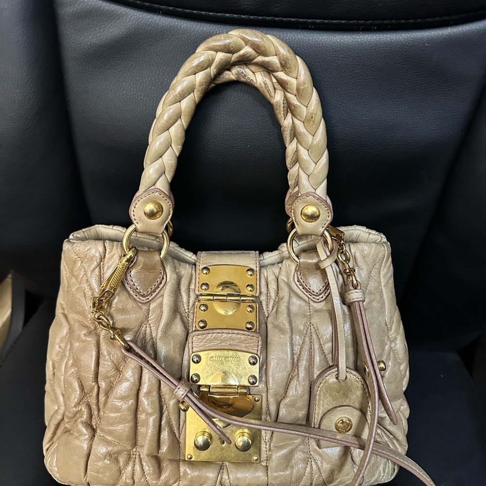 Miu Miu Gold Satchel with Braided Handles